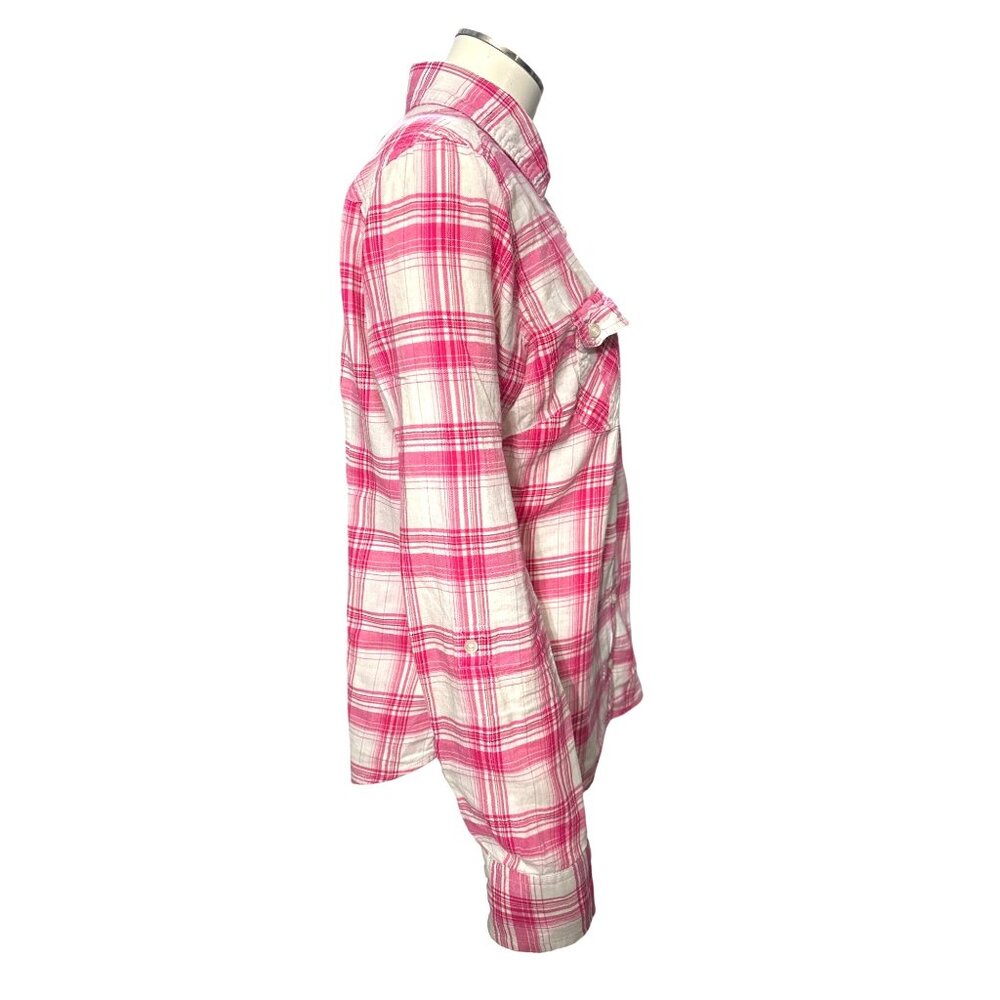 Aeropostale Large Pink White Plaid Button Up Long Sleeve Shirt All Cotton Trendy - Picture 4 of 10
